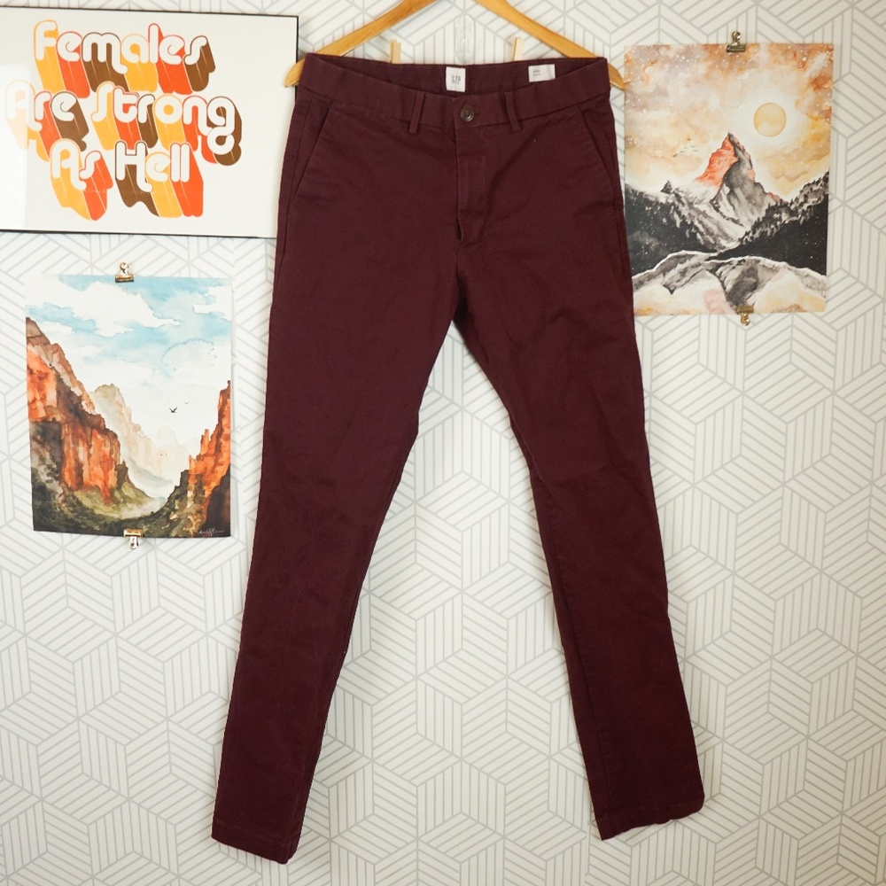 Mens Gap burgundy Skinny dress pant 32X34